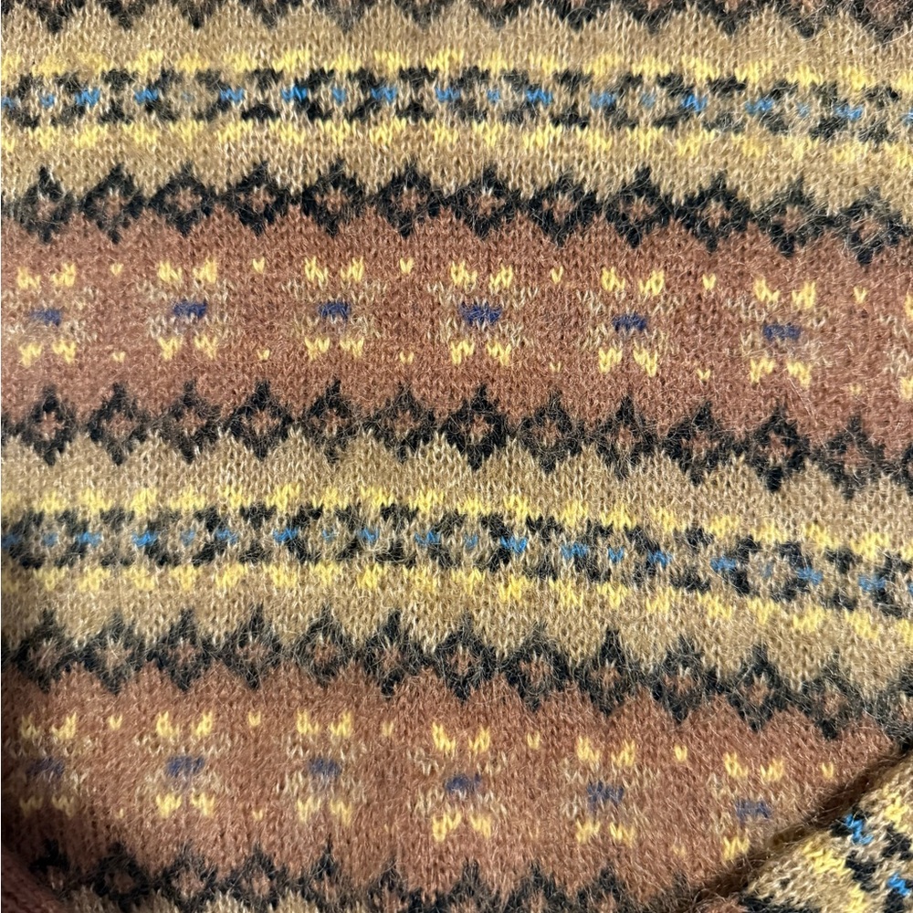 Doen Fran Mohair/Merino Fair Isle Wool Sweater - Brown, Cream, Green size Small - Picture 5 of 12